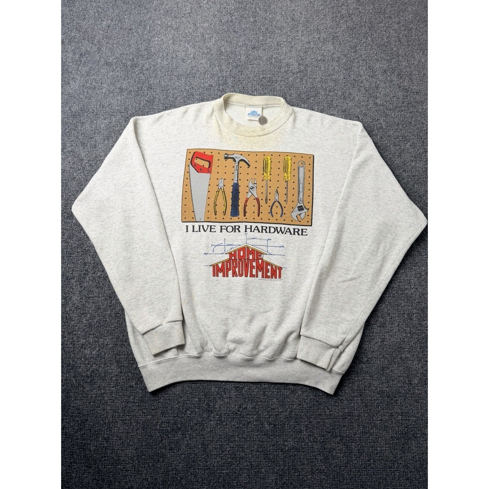 Mens Fleece Home Improvement Graphic Crewneck Gray‎ Made in USA, Size XL